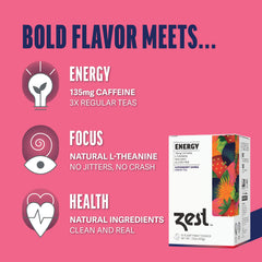 Steeping setup for hot or iced ZEST Superberry Samba tea for focus