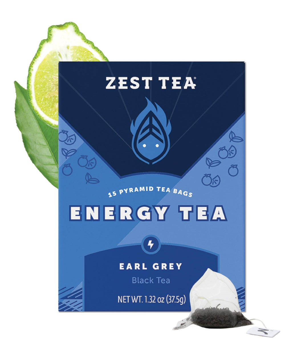ZEST High Caffeine Earl Grey tea bag in box for a quick focus boost.