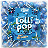 Zestix blue raspberry mini lollipops pack for easy sharing at parties.