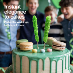 Zestix green-apple flavored crystals on sticks perfect for cake toppers.