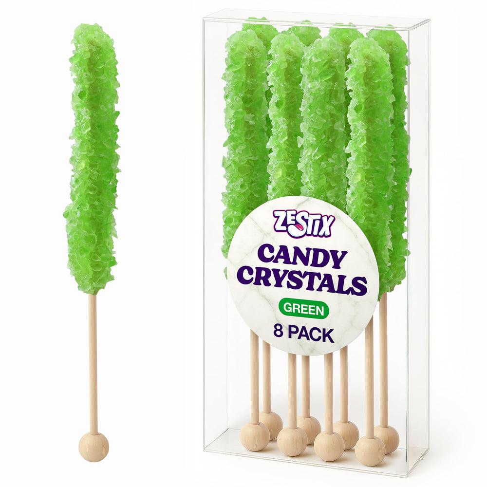 Zestix Green Rock Candy Sticks with green apple crystals for vibrant party decor.