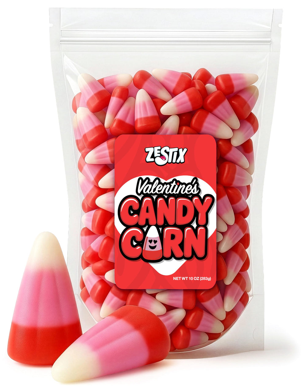 Zestix Valentine’s candy corn 10oz bag adds color to festive candy bowls.