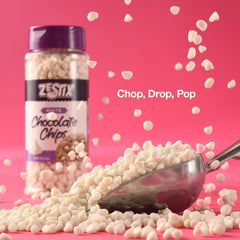 Zestix white chocolate chips melting smoothly for decadent drizzles and fillings.