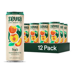 Zevia Black Tea Peach can closeup with natural peach aroma and zero sugar