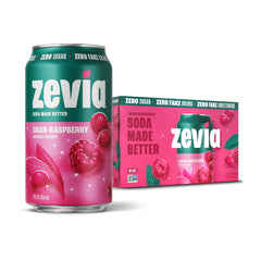 Zevia Cran-Raspberry can highlighting zero sugar and zero calories for a refreshing choice.