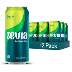 Zevia Ginger Ale 16oz pack front view, zero sugar and zero calories highlighted.