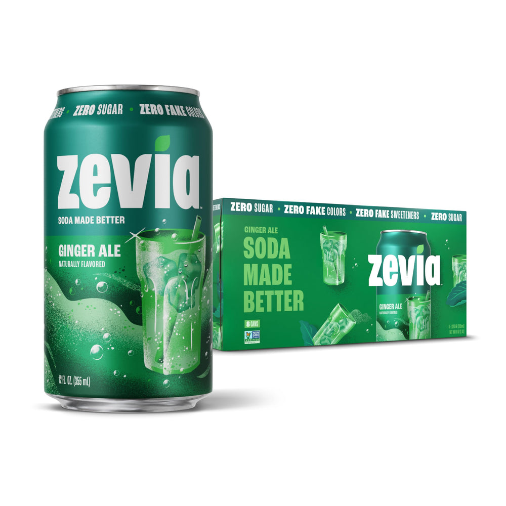 Zevia Ginger Ale can with zero sugar and zero calories for guilt-free refreshment.