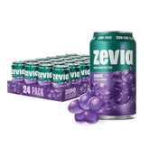 Zevia Grape Soda can front view highlighting zero sugar and calories