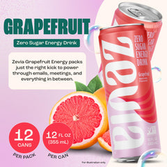 Zevia Grapefruit Energy label close-up highlights no added colors.