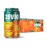 Zevia Orange Soda can front shows vibrant color and zero sugar.