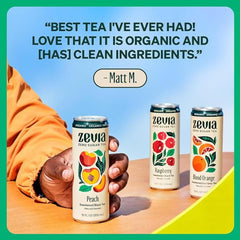 Zevia Black Tea Raspberry can close-up highlighting bold berry flavor and zero sugar