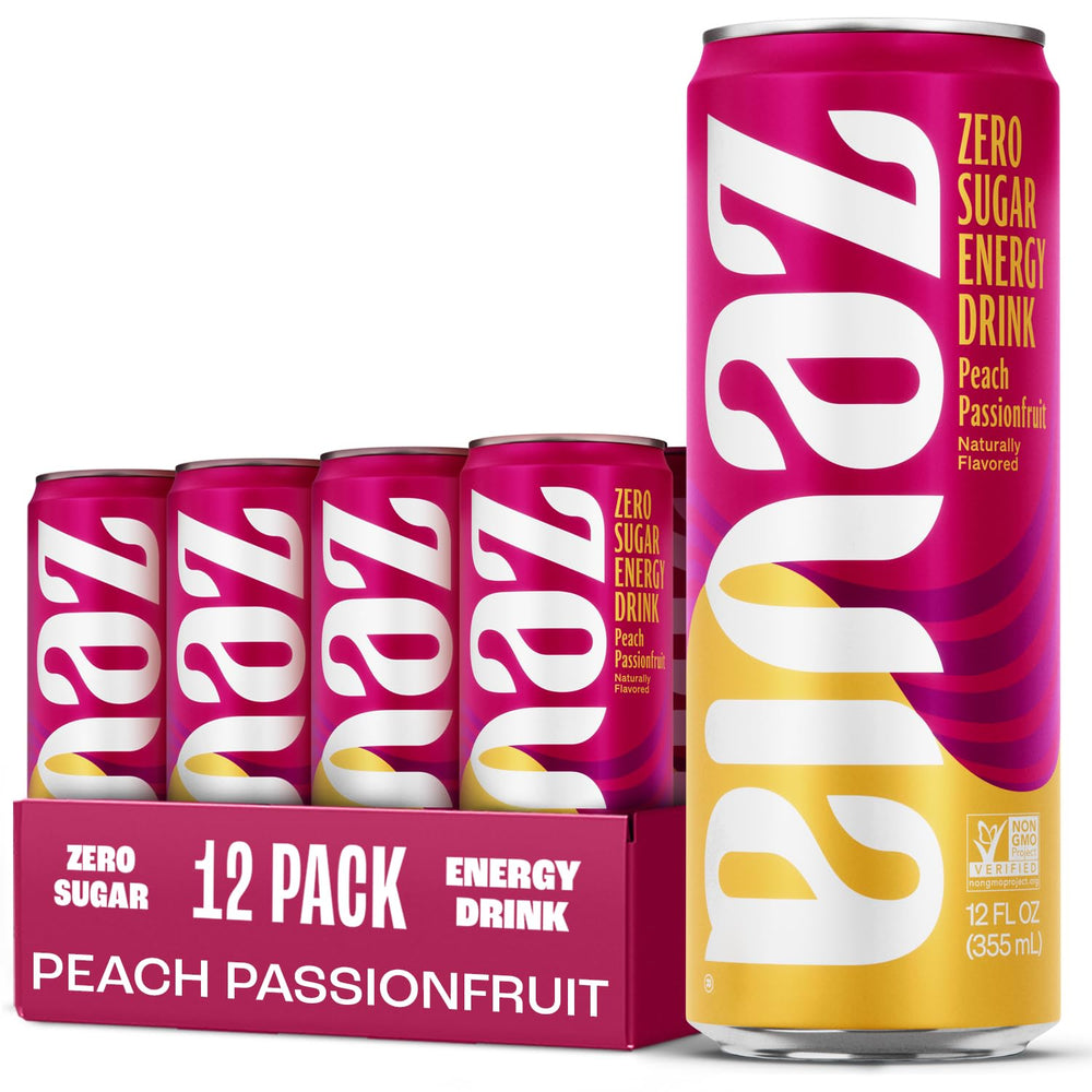 Zevia Peach Passionfruit energy can with zero sugar and 120 mg caffeine