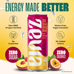 Close-up of Zevia Peach Passionfruit label showing no added colors