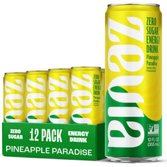 Zevia Pineapple Paradise energy can front view, zero sugar option for mindful sipping.