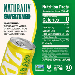 Zevia Pineapple Paradise energy can side view highlights non-GMO and zero calories.