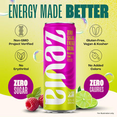 Zevia Raspberry Lime Energy can by the pantry, non-GMO and vegan-friendly.