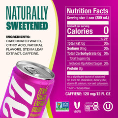 Zevia Raspberry Lime Energy pour shows a crisp lift without sugar.