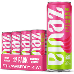 Zevia Strawberry Kiwi energy drink can, naturally sweetened with zero sugar.