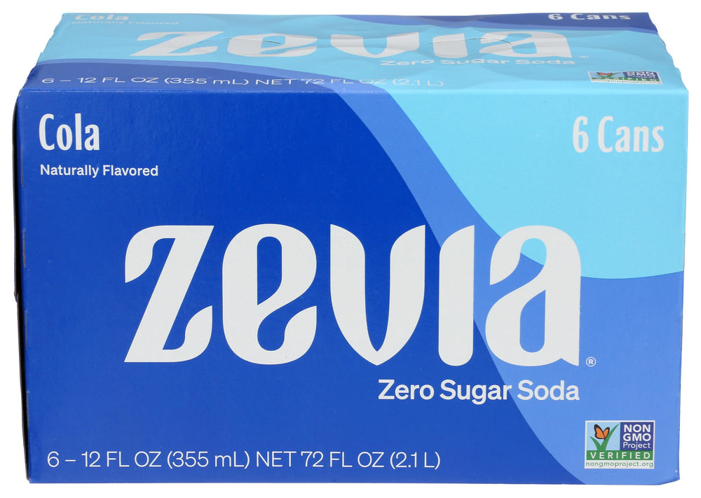 Zevia Zero Calorie Cola front view in pack-6, refreshing sugar-free option