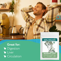 Zhivana Organics close-up tea bag in cup for fragrant herbal brew.