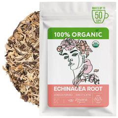 Zhivana Organics Echinacea root tea packaging highlights organic sourcing for daily ritual wellness.