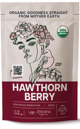 Zhivana Organics hawthorn berry tea packaging for premium herbal brews.