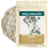 Zhivana Organics marshmallow root tea label showing organic quality for a soothing cup.
