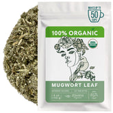 Zhivana Organics Mugwort Tea leaf close-up, ideal for a calming evening infusion.