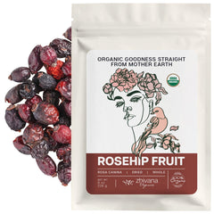 Zhivana Organics Rosehip Tea bundle shows dried fruit rich in vitamin C for daily wellness.