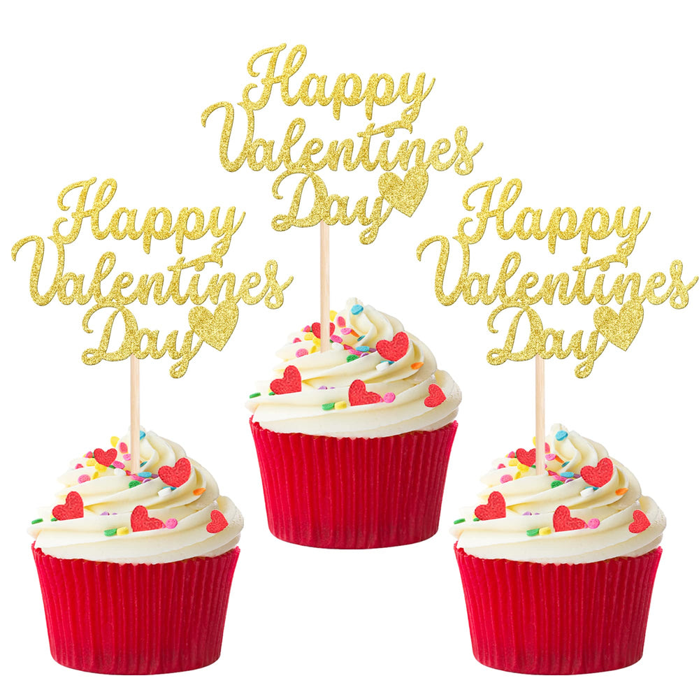 ZHUOWEISM Valentines Day glitter gold cupcake toppers add festive sparkle to desserts
