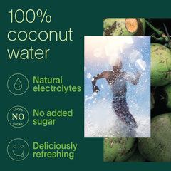 ZICO coconut water in a glass with ice ready for cooling hydration.