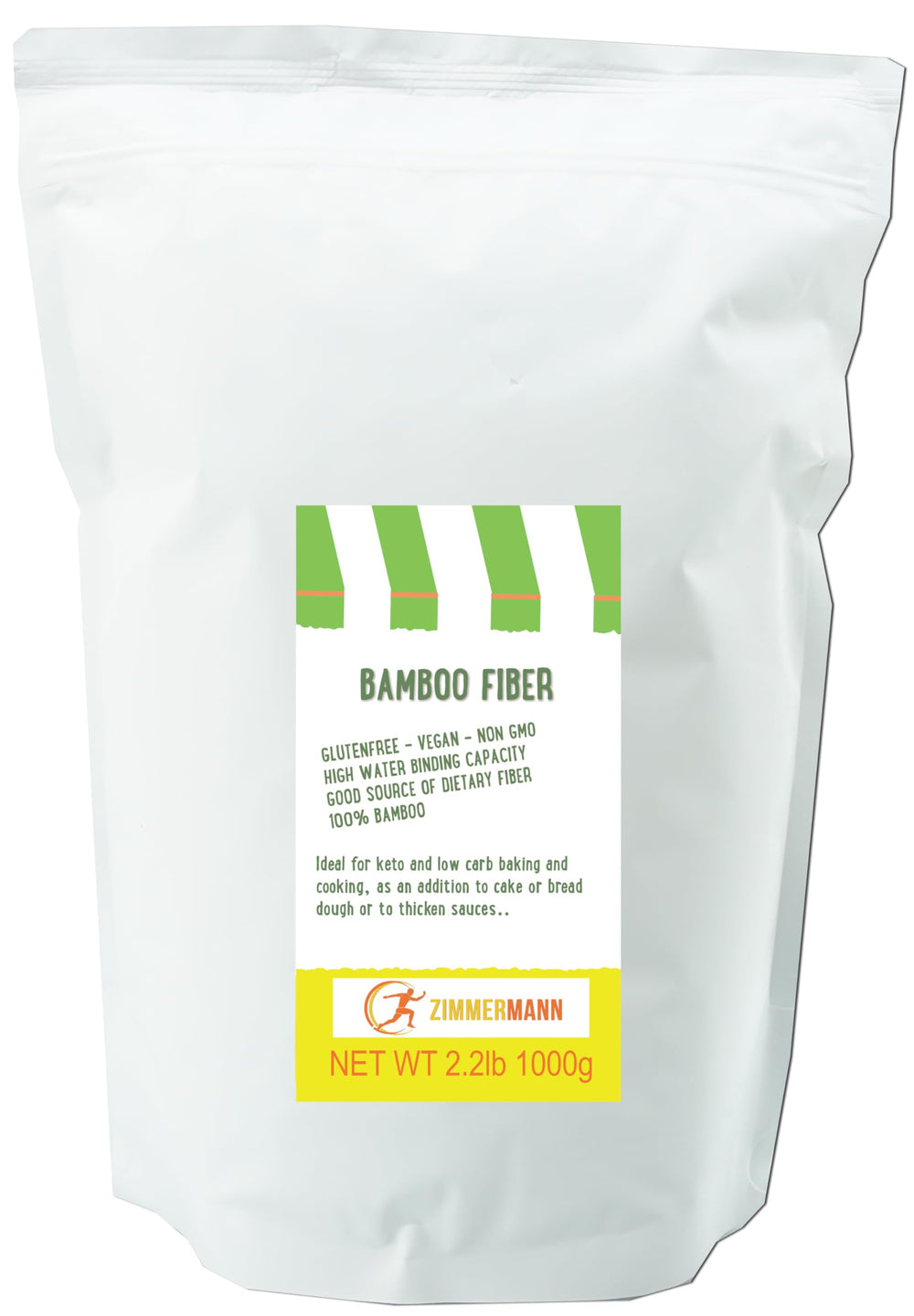 Zimmermann Bamboo Fiber 2.2lb bag with pure bamboo fiber for keto and low-carb baking.