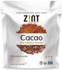 Zint Organic Cacao Powder in a 32 oz bag, ideal for smoothies and baking.