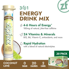 Zipfizz Coconut Lime flavor sachet with electrolytes for on-the-go refreshment.