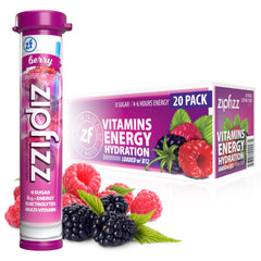 Zipfizz Berry powder packet opened for a sugar-free energy boost on the go