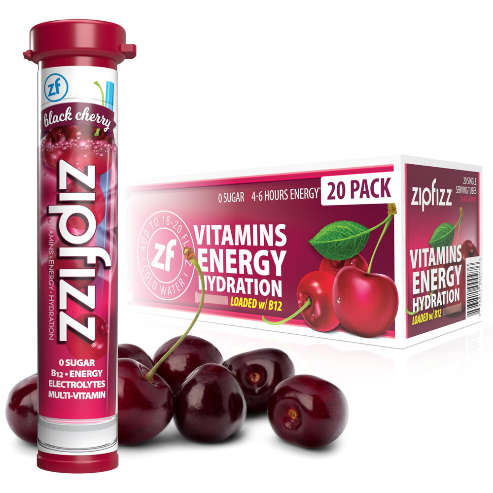 Zipfizz daily energy black cherry packet powers workouts with sugar-free energy
