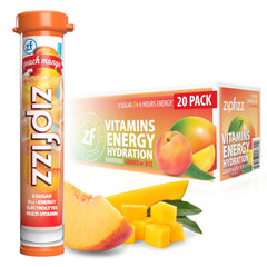 Zipfizz daily energy peach mango packet provides a sugar-free energy boost.