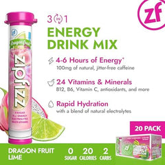 Prepared Zipfizz Dragon Fruit Lime drink in glass offers a refreshing energy boost.