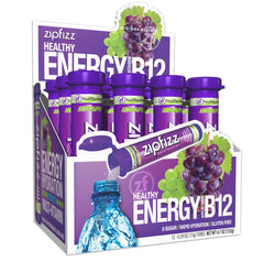 Zipfizz grape flavor packaging showcases a sugar-free energy option.