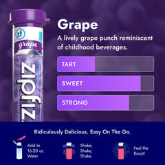 Zipfizz grape single-serve sachet designed for on-the-go energy.