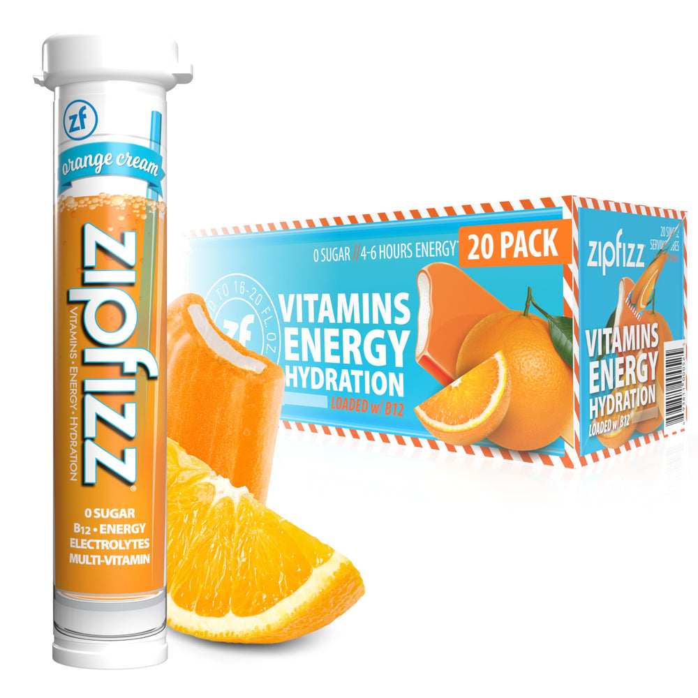 Zipfizz Orange Cream tubes ready for on-the-go energy and hydration.