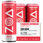 ZOA Strawberry Watermelon bottle front, sugar-free energy with electrolytes for active days.