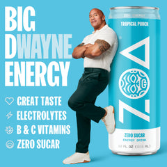 ZOA Tropical Punch front label highlighting vitamin C and B-vitamins for daily wellness