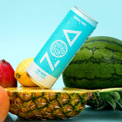 ZOA Tropical Punch label detail highlights electrolytes and vitamin C