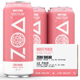 ZOA White Peach bottle on a light background for a refreshing, zero sugar energy lift
