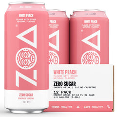 ZOA White Peach bottle on a light background for a refreshing, zero sugar energy lift
