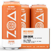 ZOA Wild Orange energy can front view highlighting zero sugar and bold flavor.