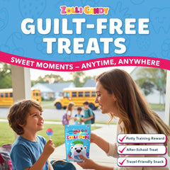 Zollipops Dentist-approved label showcases clean teeth lollipops.