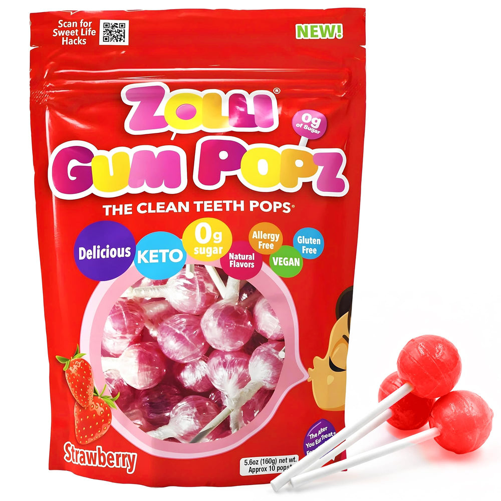Zollipops GUM Popz flavor burst in a resealable pouch for on-the-go snacking.