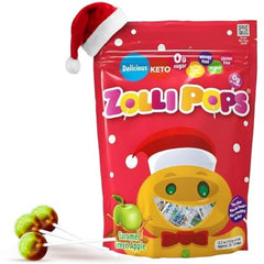 Zollipops Holiday Clean Teeth Pops caramel-green-apple flavor friendly for post-meal smiles.